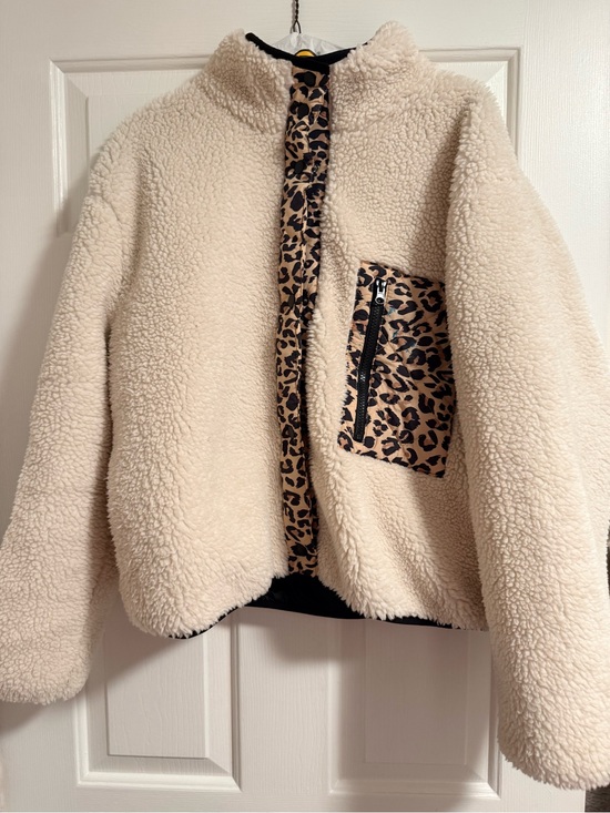Rails Jackets & Blazers - Rails Cream Teddy Jacket with Leopard Trim